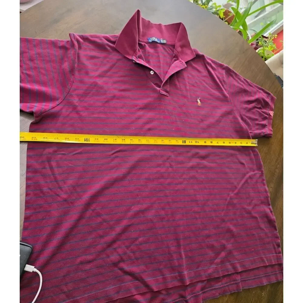 Polo Ralph Lauren 4XB‎ Big Grand Burgundy & Blue Striped Short Sleeve Polo Shirt
